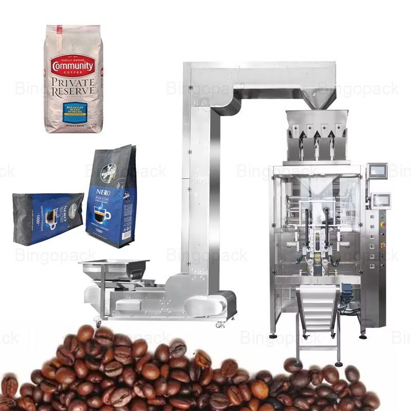 Auto Coffee Beans Four Head Linear Weighing Packing Food Pouch Vertical Filling Sealing Machine